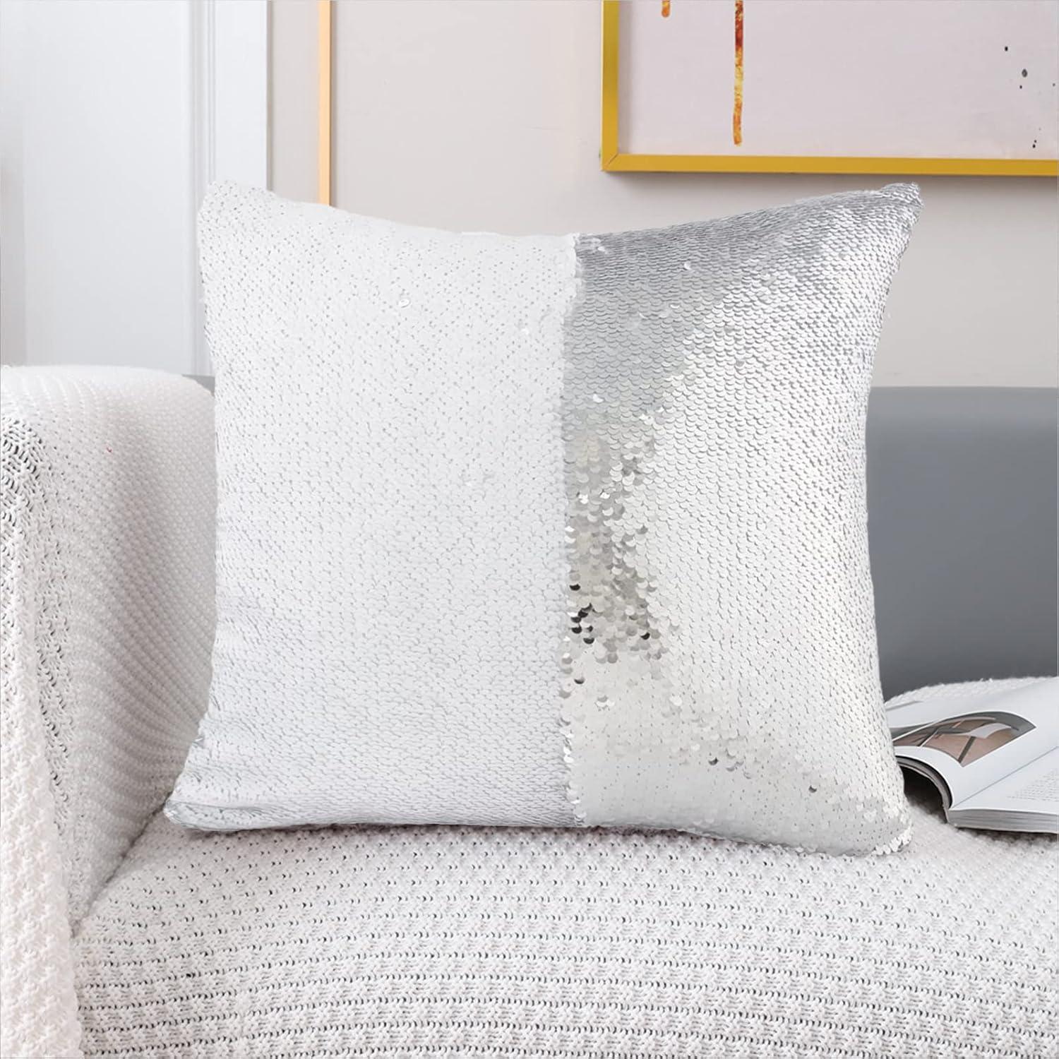 Eternal Beauty Set of 2 Silver Pillow Cover Sequin Decorative Pillow Covers for Couch Sofa Throw Pillows 18 X 18 Inches