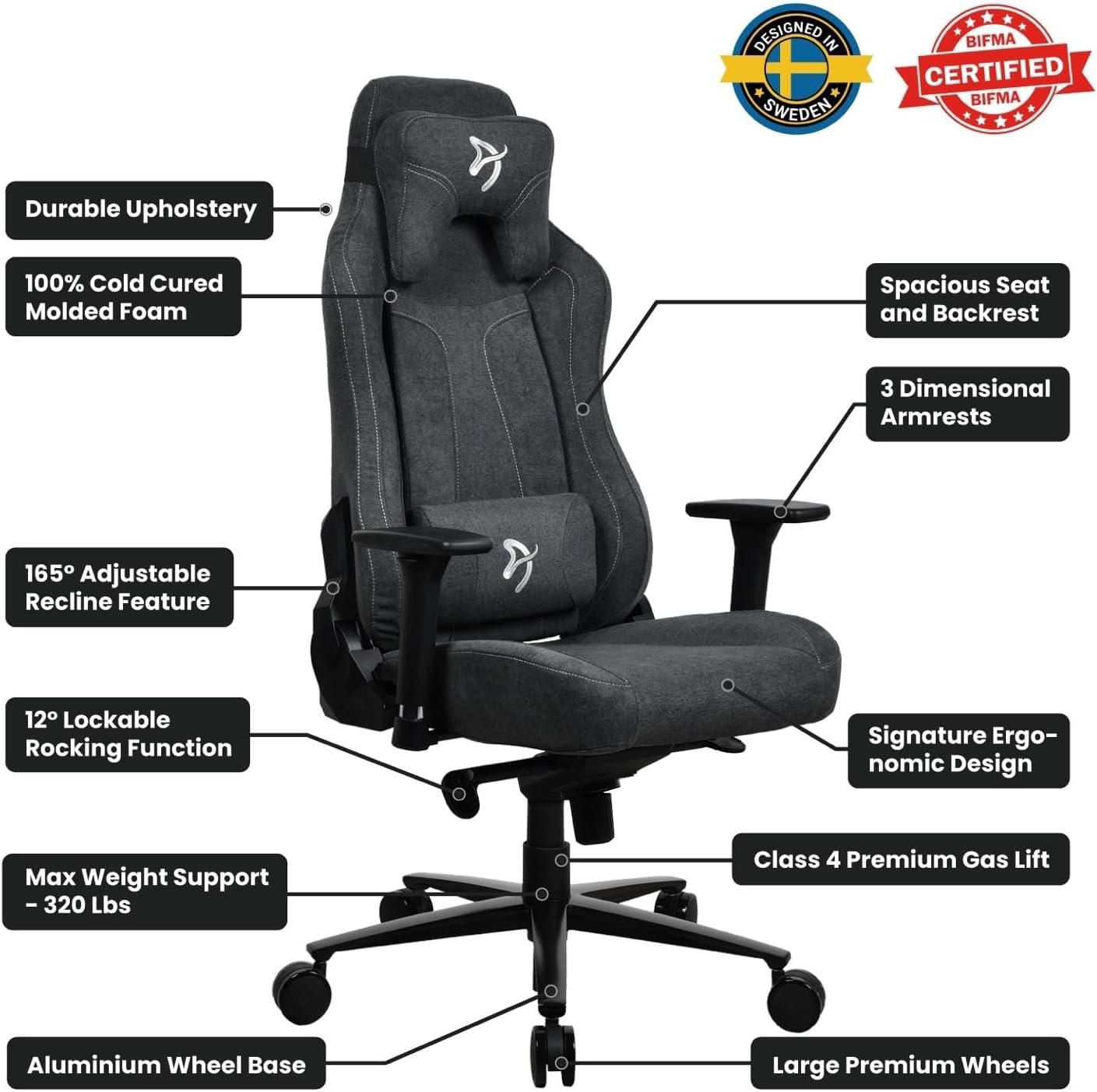 ErgoFlex Dark Grey Soft Fabric Gaming Chair with Lumbar Support