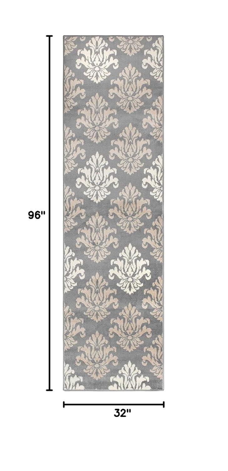 Superior Designer Casper Collection Area Rug, 8mm Pile Height with Jute Backing, Chic Tonal Damask Pattern, Anti-Static, Water-Repellent Rugs - Blue, 2'7" x 8' Runner Rug