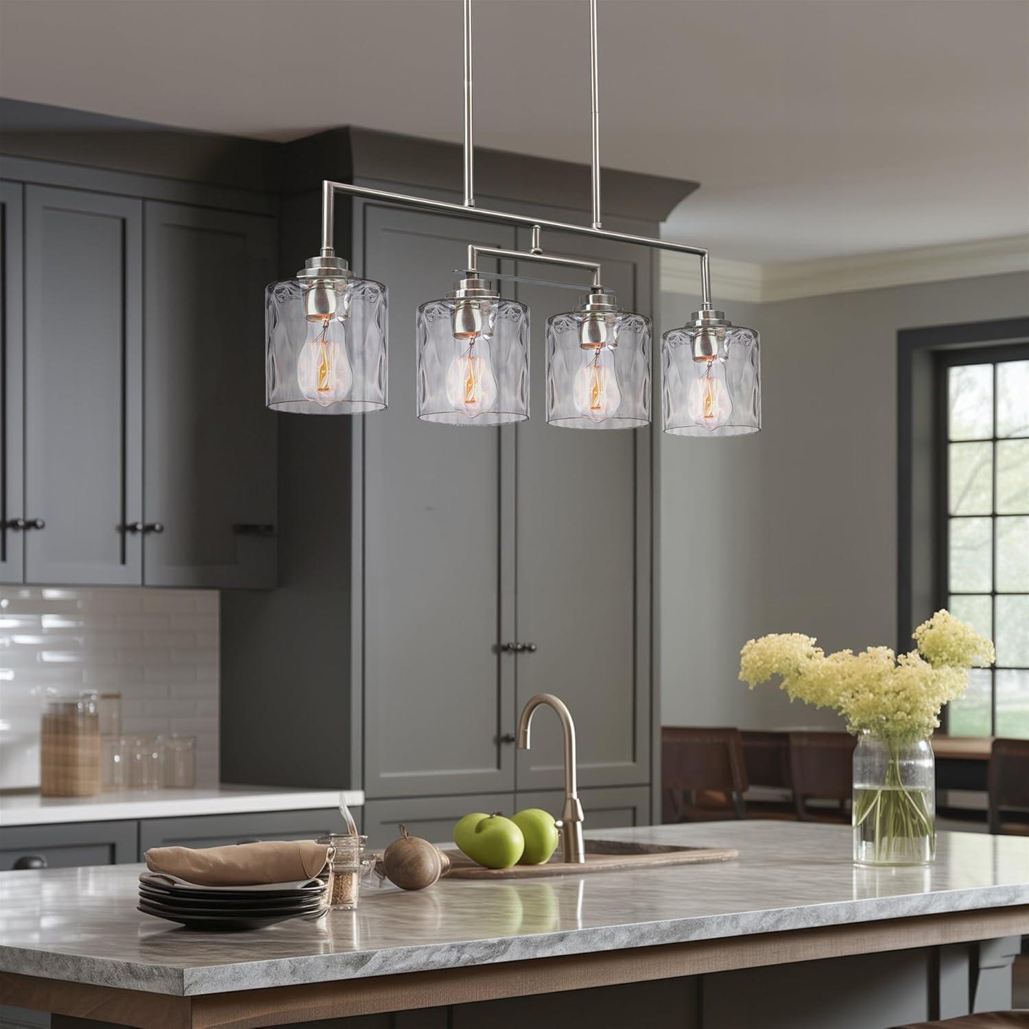 Monroe 28" Brushed Nickel 4-Light Island Pendant with Clear Glass Shades