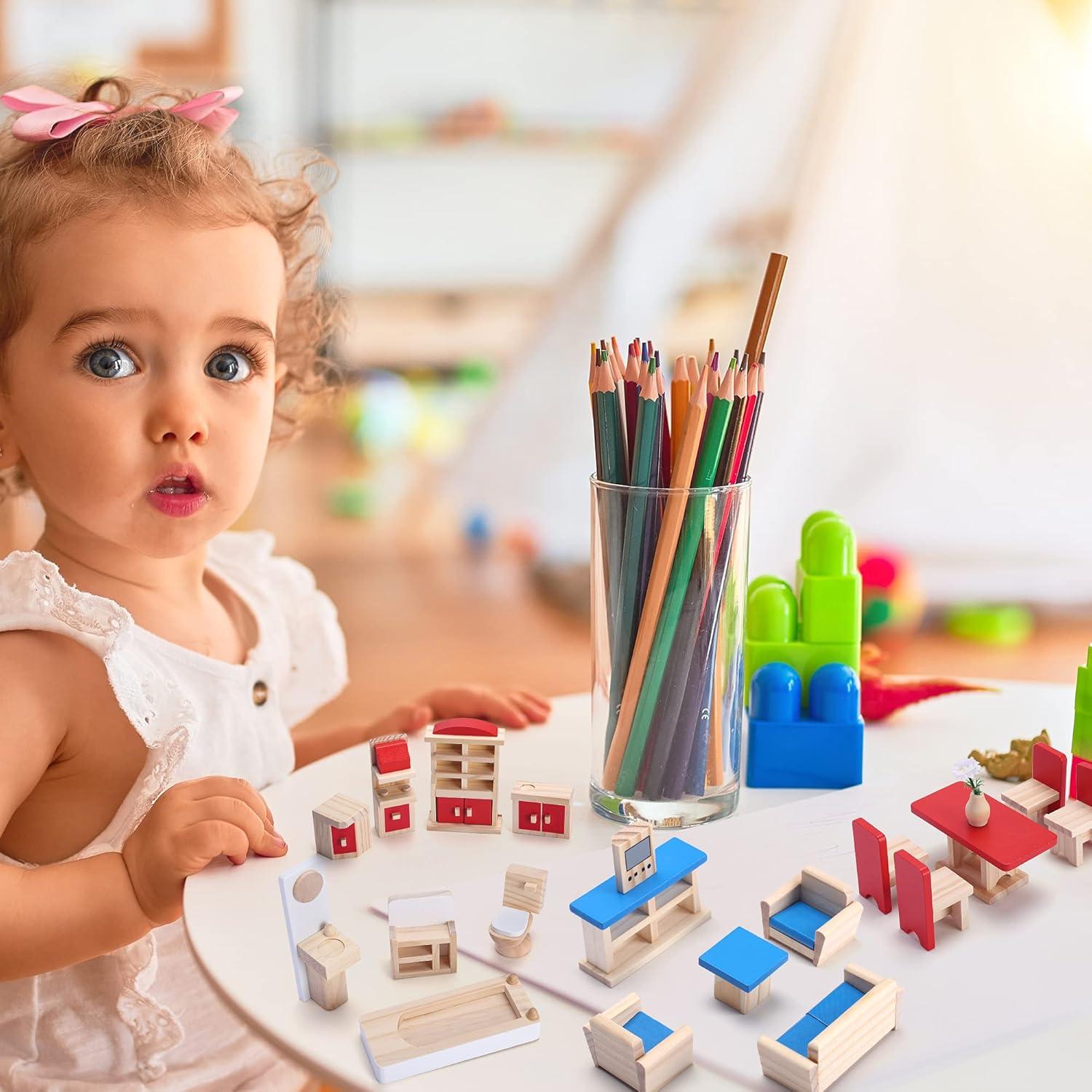 Small Multicolor Wooden Dollhouse Furniture Set