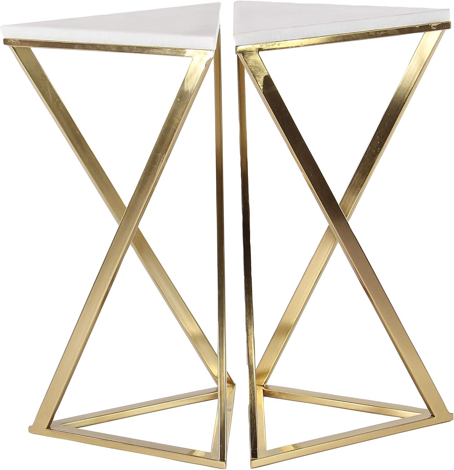 Gold Solid Triangle Stone and Metal Accent Tables 14"W x 24"H Set of 2