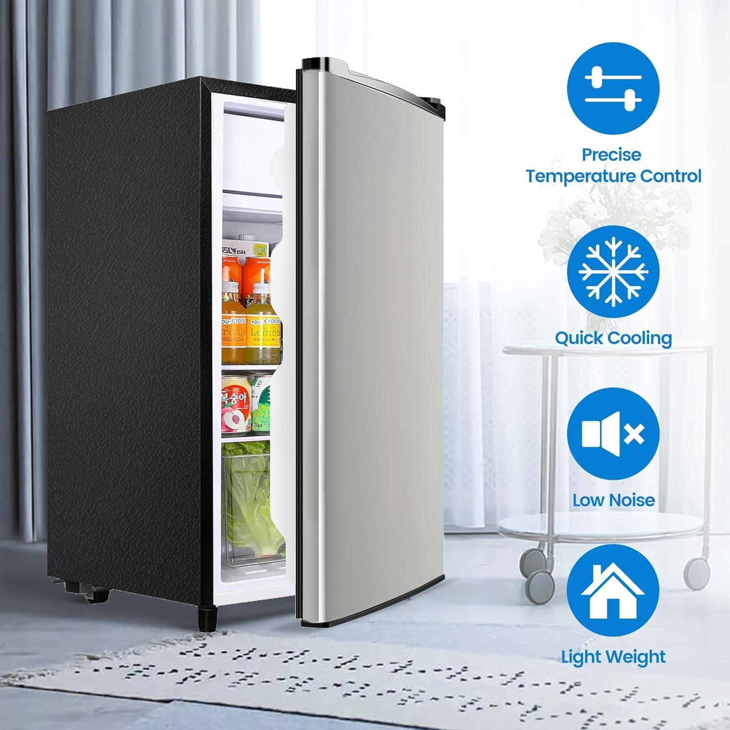 Elevon 3.2 Cu.Ft Mini Fridge with Freezer Small Refrigerator Single Door Adjustable Thermostat Energy-efficient Low Noise, Compact Fridge for Bedroom, Office, Dorm