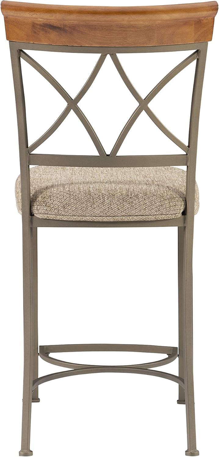 Linon Hamilton Metal Counter Stool Padded Beige Seat Wood Trim in Matte Pewter