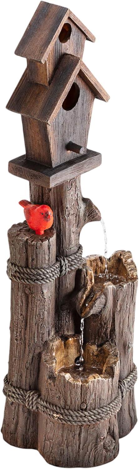 35" Resin Stone Outdoor Fountain Alpine Corporation: Rustic Birdhouse Design, Polyresin & Fiberglass, Weather-Resistant, Electric Pump