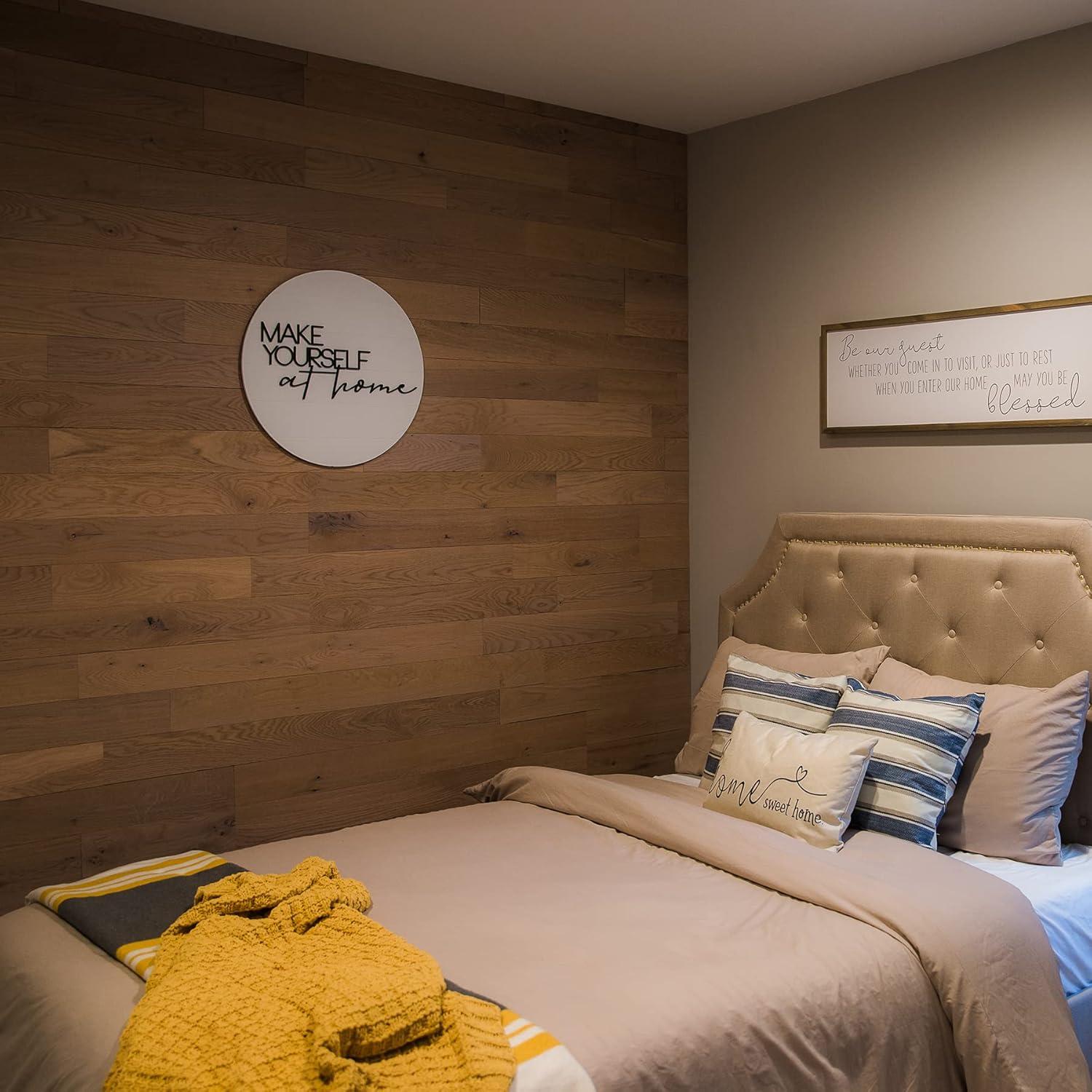 Timberchic Oak Wooden Wall planks - Simple Peel & Stick Wall Covering Application for DIY Accent Wall & Home Improvement - Premium Modern Wall Paneling - 10 sq ft