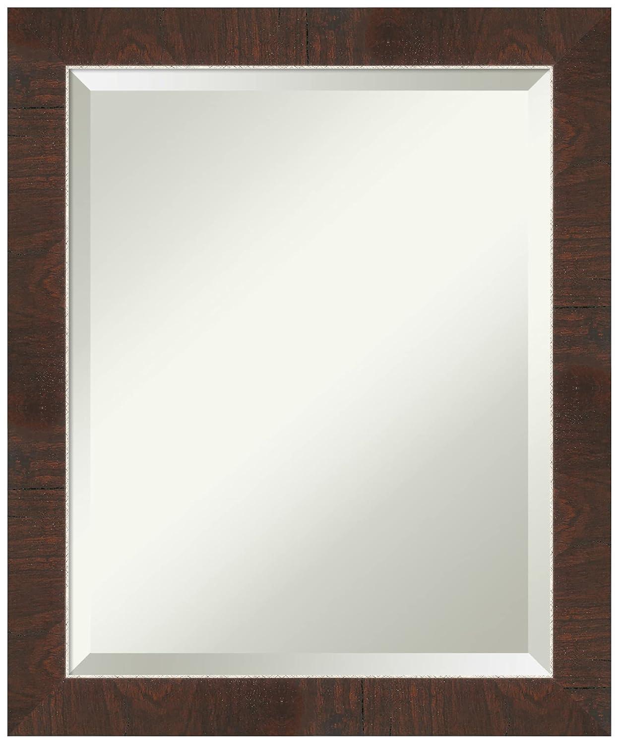 Amanti Art Beveled Bathroom Wall Mirror - Wildwood Brown Frame Wildwood Brown Narrow Outer Size: 19 x 23 in