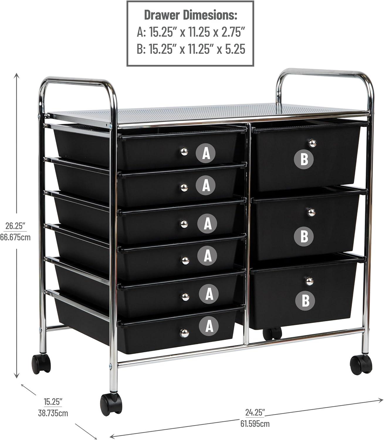 Mind Reader Rolling Cart with Drawers, Utility Cart, Craft Storage, Kitchen, Metal, Black, Silver