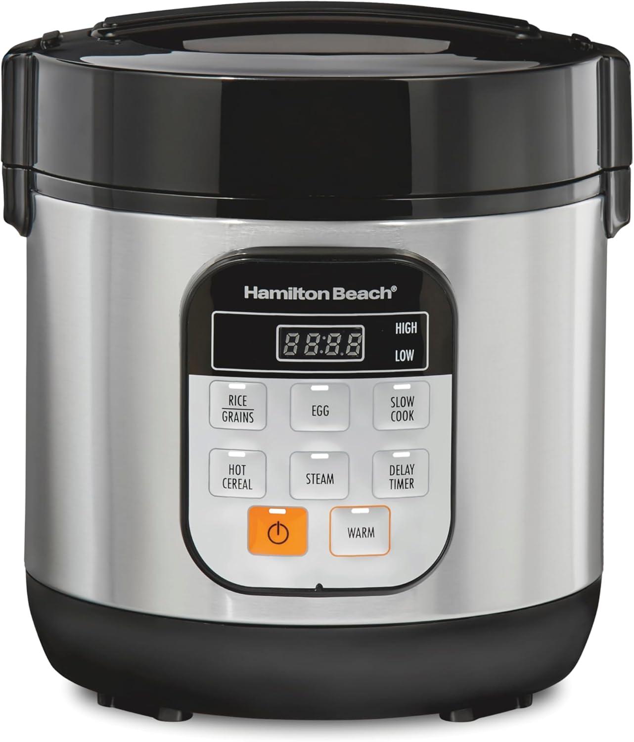 Hamilton Beach Compact Multi Cooker, 1.5 Quart, with Rice Cooker, Egg Cooker, Slow Cooker, Food Steamer and Cereal Functions, 37524