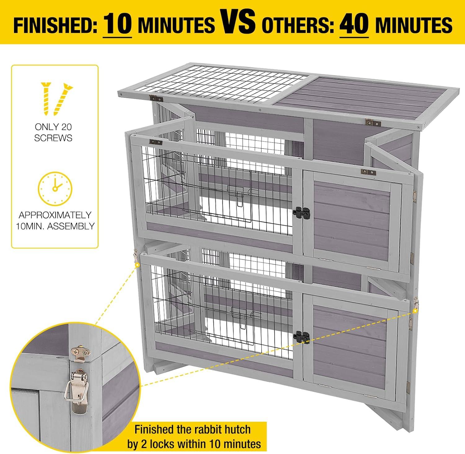 Aivituvin Folding Rabbit Hutch | Outdoor Bunny Cage (Inner Space 14.1 ft²)-AIR18-F