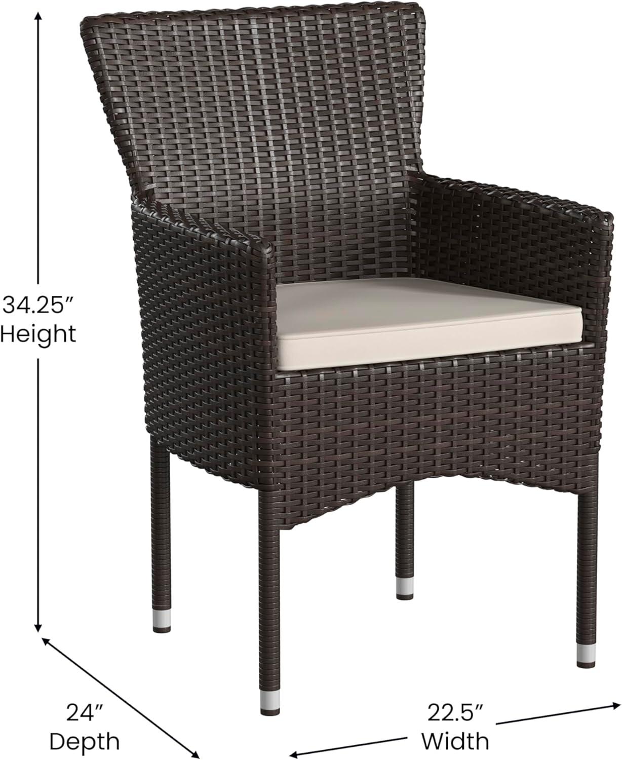 Flash Furniture Maxim Modern Espresso Wicker Patio Armchairs for Deck or Backyard, Fade and Weather-Resistant Frames and Cream Cushions-Set of 2