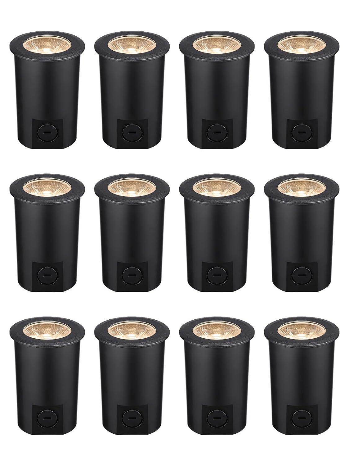 LEONLITE 12-Pack 3W Well Lights Landscape LED In Ground, 320LM 12-24V AC/DC Low Voltage, CRI90 IP67 ETL Listed Inground Well Lights Outdoor, Black Aluminum Housing, Embedded Parts Included, 3000K