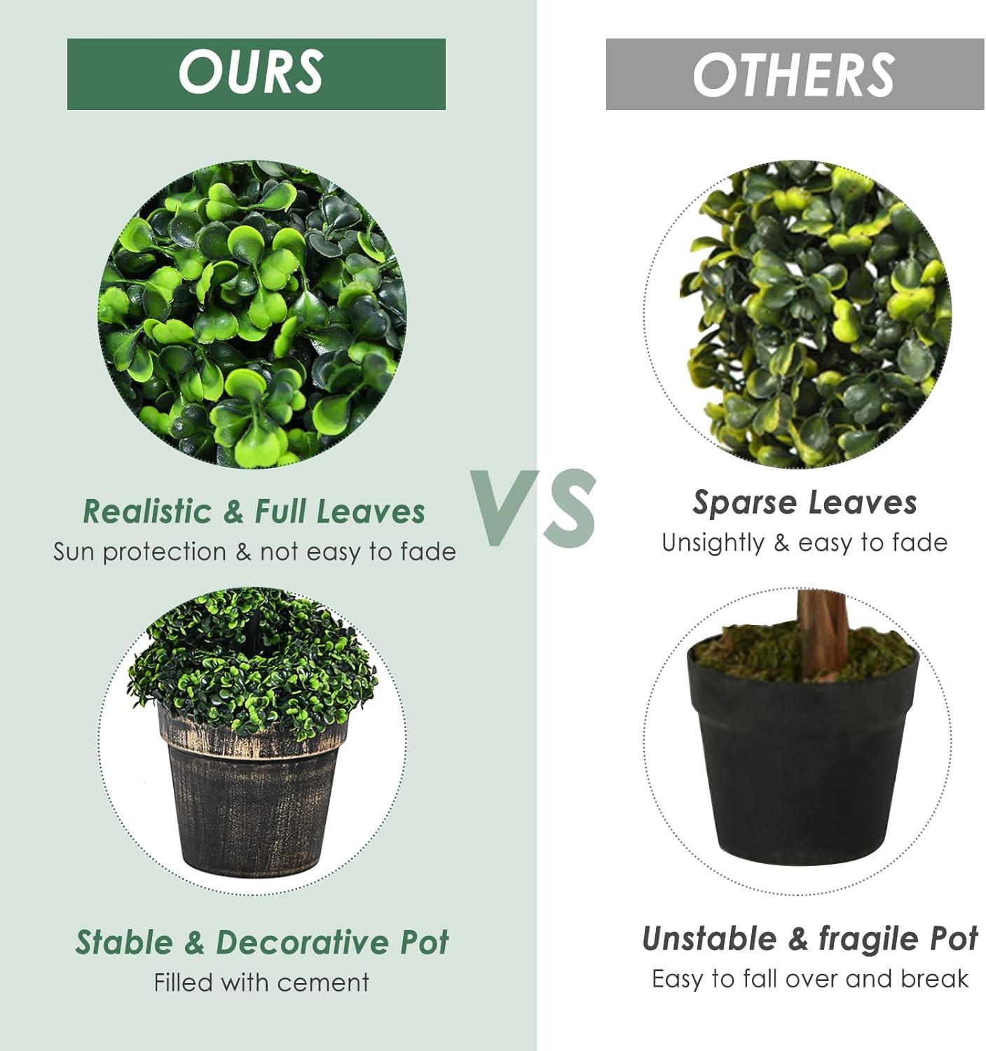 Goplus 4FT Artificial Spiral Boxwood Topiary Tree, 2 Pack Greenery Large Faux Plant in Cement-Filled Plastic Pot, Tall Fake Plant for Indoor Outdoor Home Front Porch Decor