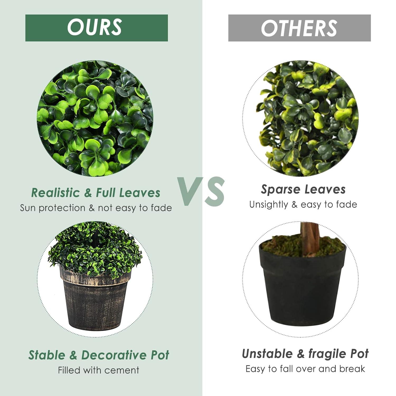 Goplus 4FT Artificial Spiral Boxwood Topiary Tree, 2 Pack Greenery Large Faux Plant in Cement-Filled Plastic Pot, Tall Fake Plant for Indoor Outdoor Home Front Porch Decor