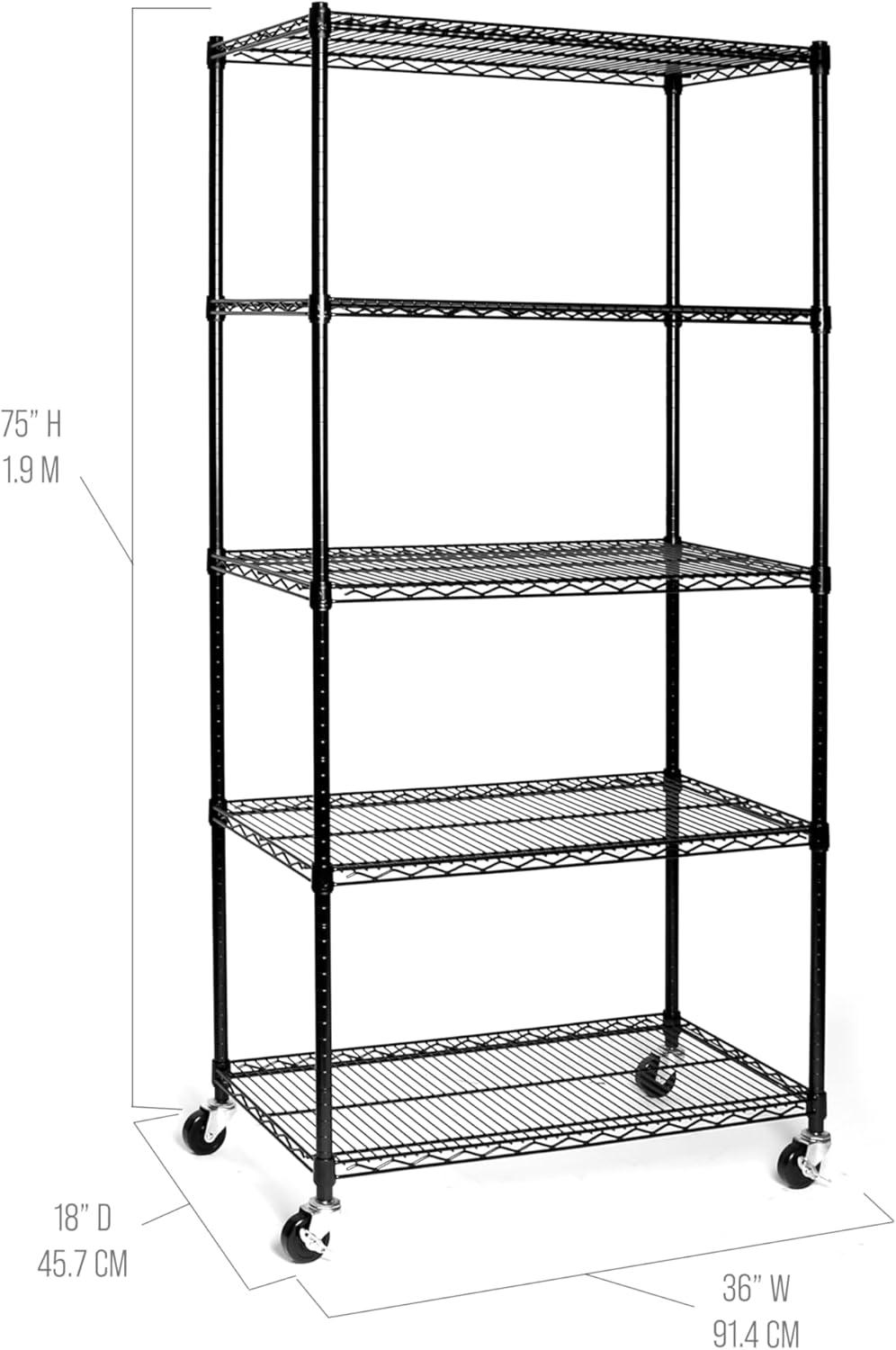 36" W 5-Tier NSF-Certified Steel Shelving with Wheels