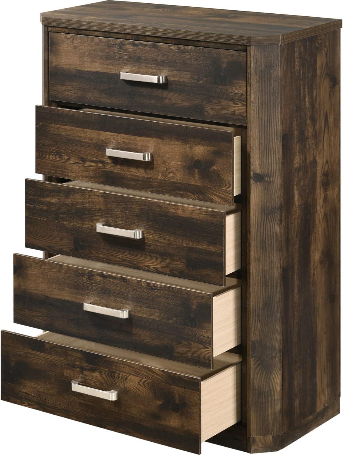 Elettra 5-Drawer Chest in Rustic Walnut with Sleek Rectangular Pulls