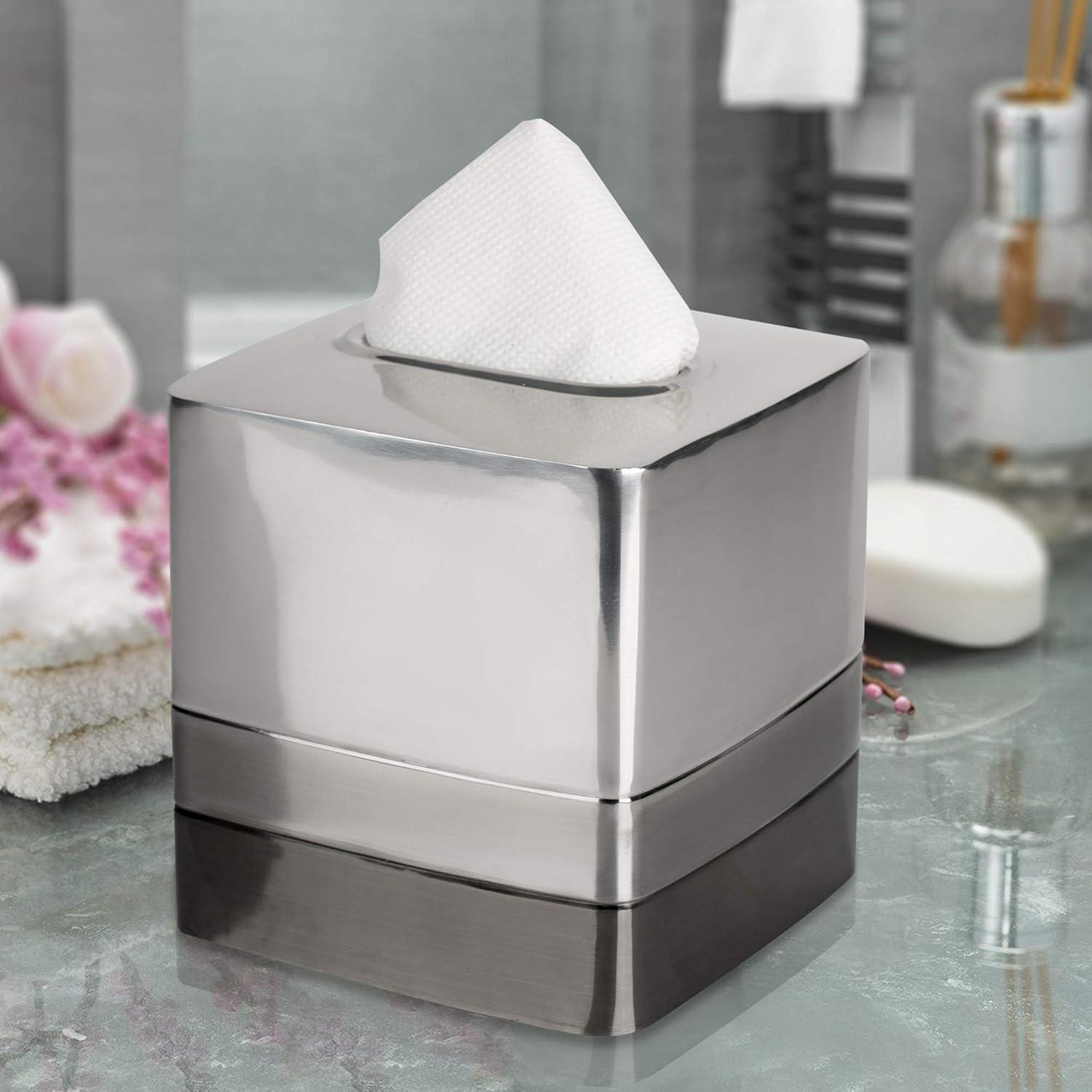 Triune Tone Stainless Steel Boutique Tissue Box Cover - Nu Steel