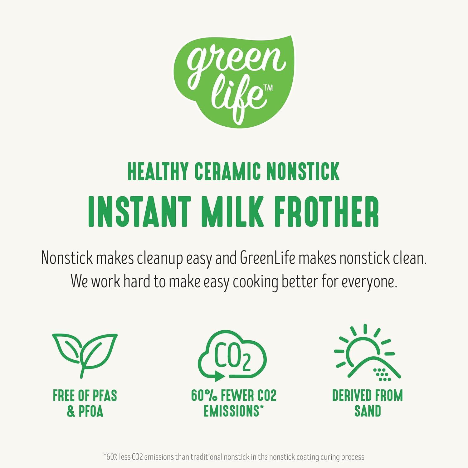 GreenLife GreenLife 10oz Electric Milk Frother, 4-in-1 Hot and Cold Milk Warmer and Steamer, PFOA / PFAS Free