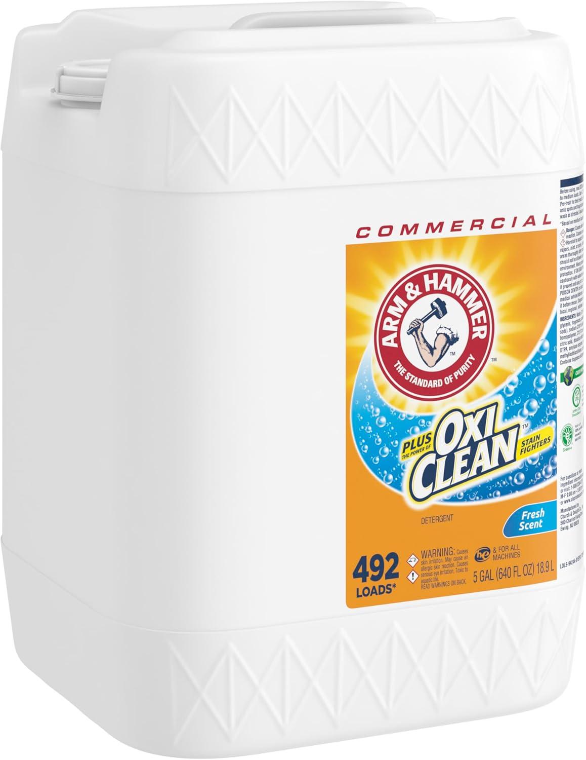 Arm & Hammer plus OxiClean Liquid Laundry Detergent Professional, Fresh Scent, 5 Gallon (Pack of 1) 492 Loads