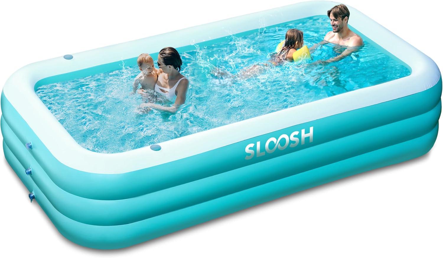 Cyan Rectangular Inflatable Above Ground Family Pool with Seats