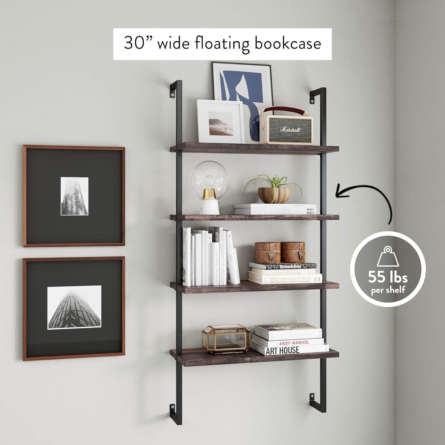 64" Wood and Metal 4 Tier Wall Mount Floating Bookshelf - Nathan James