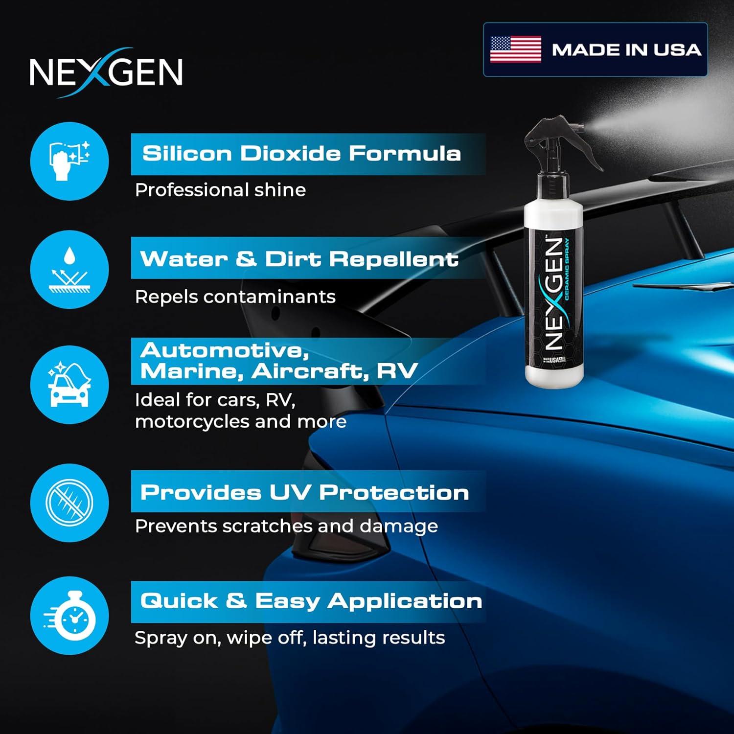 Nexgen Ceramic Spray Silicon Dioxide — Ceramic Coating Spray for Cars — Professional-Grade Protective Sealant Polish for Cars, RVs, Motorcycles, Boats, and ATVs — 8oz Bottle