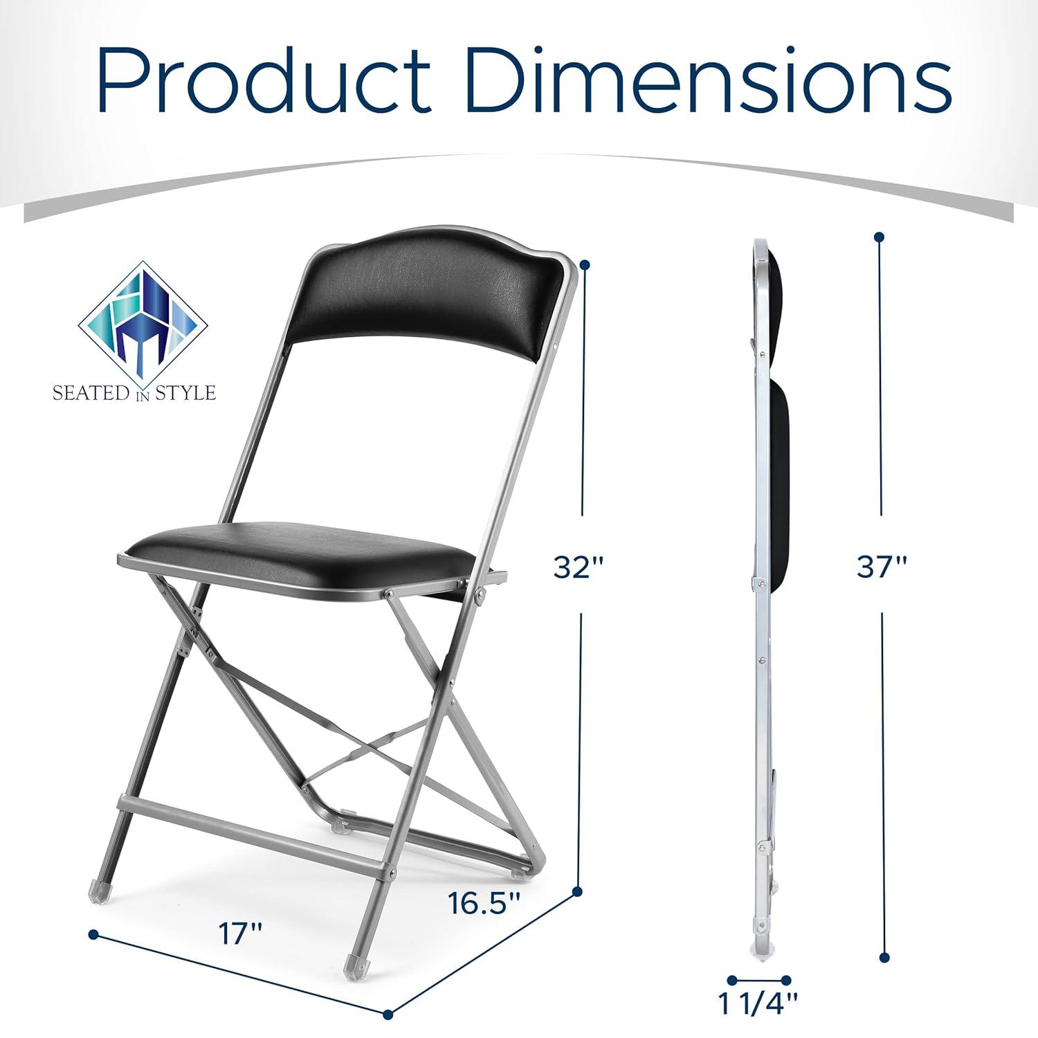 4 Pack Folding Chairs with Leather Padded Cushion Seats & Durable Metal Frame, Comfortable, Foldable, Portable, Commercial Event Seat, Indoor Outdoor for Parties, Home, Office, Black