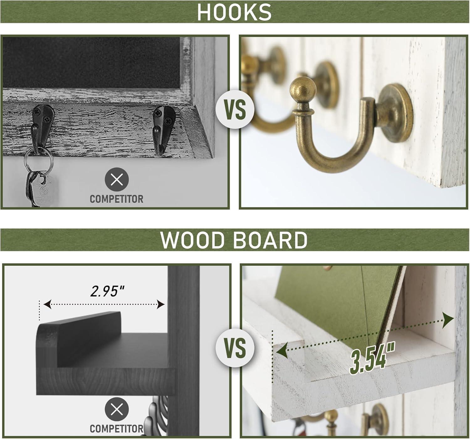 Rebee Vision Key Holder Wall Mount - Decorative Key and Mail Organizer for Wall with Shelf - Entryway and Living Room Decor(White)