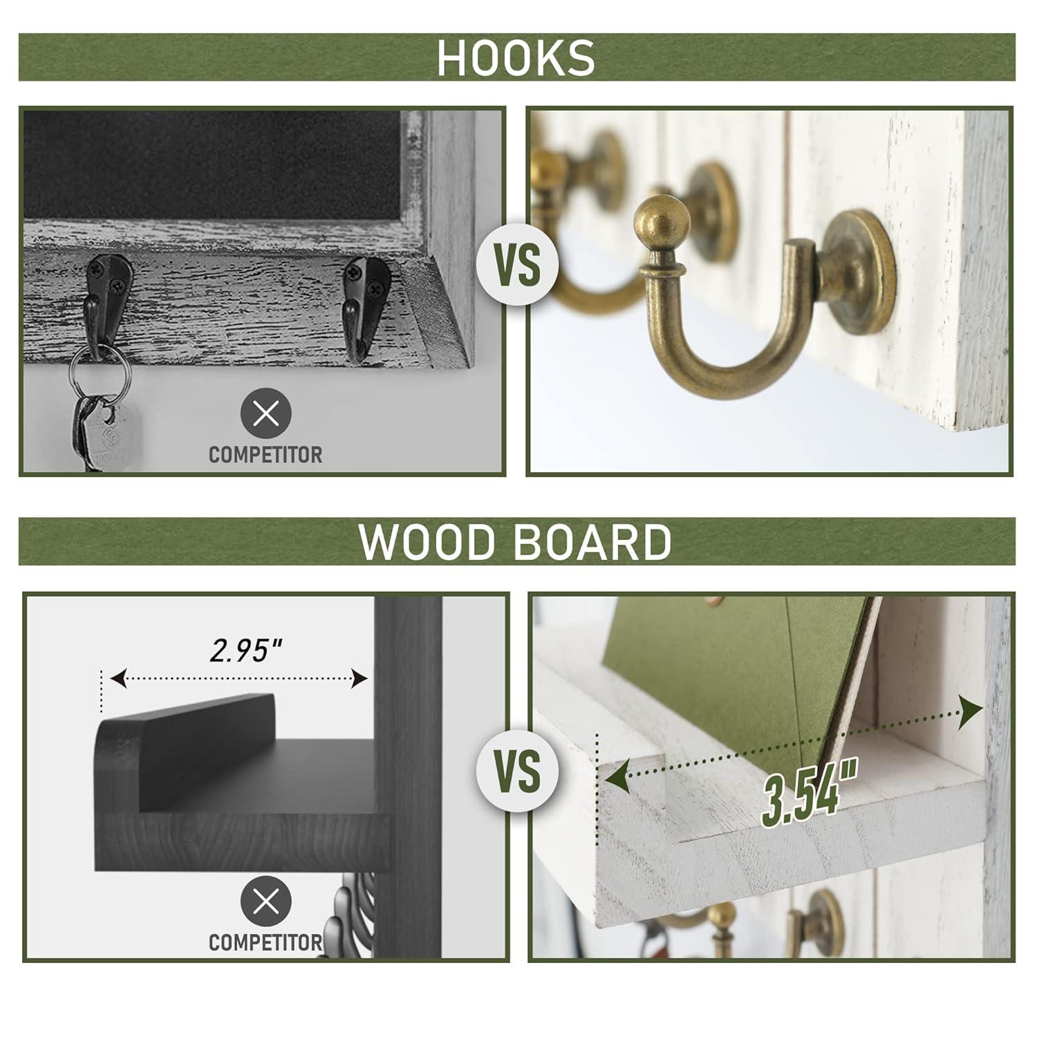 Rebee Vision Key Holder Wall Mount - Decorative Key and Mail Organizer for Wall with Shelf - Entryway and Living Room Decor(White)