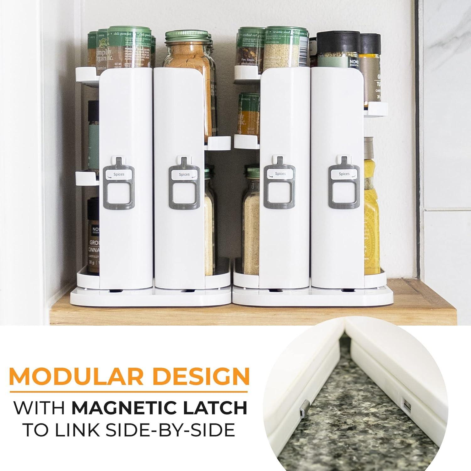 Cabinet Caddy SNAP! Spice Rack Organizer for Cabinet - Slide & Rotate Seasoning Organizer - 3 Snap-In Adjustable Shelves for 5 Tier of Storage - Magnetic Modular Design - 8.9”H x 6.1”W x 10.8”D