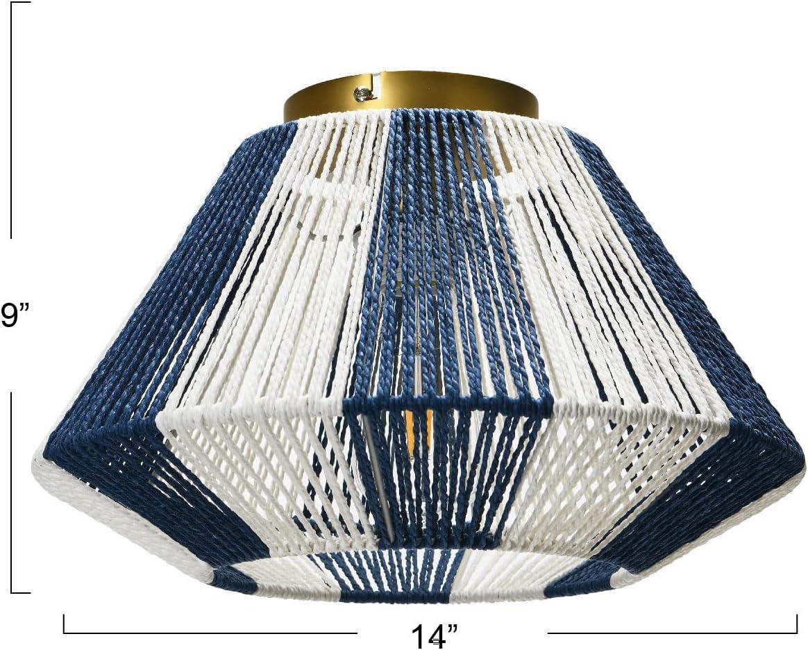 Creative Co-Op Flush Mount Ceiling Light with Woven Paper Rope Shade, Navy and White
