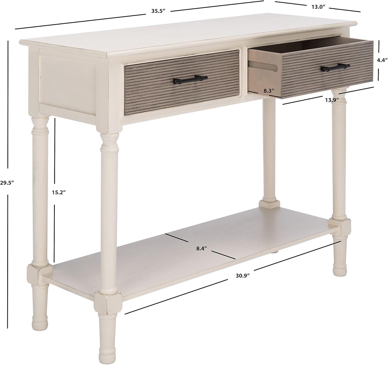 SAFAVIEH Ryder Solid 2 Drawer Console Table, Distressed White/Griege