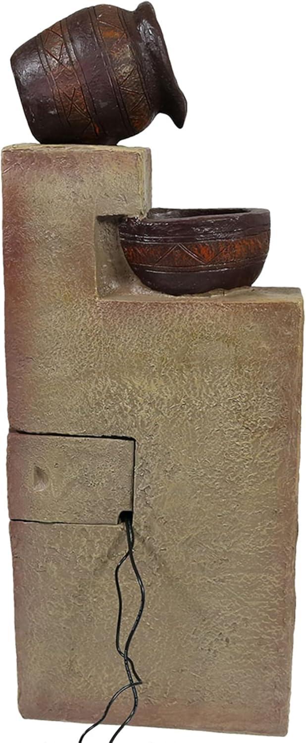 Sunnydaze Outdoor Solar Powered Cascading Terra Bowls Water Fountain with Battery Backup and LED Light - 30"