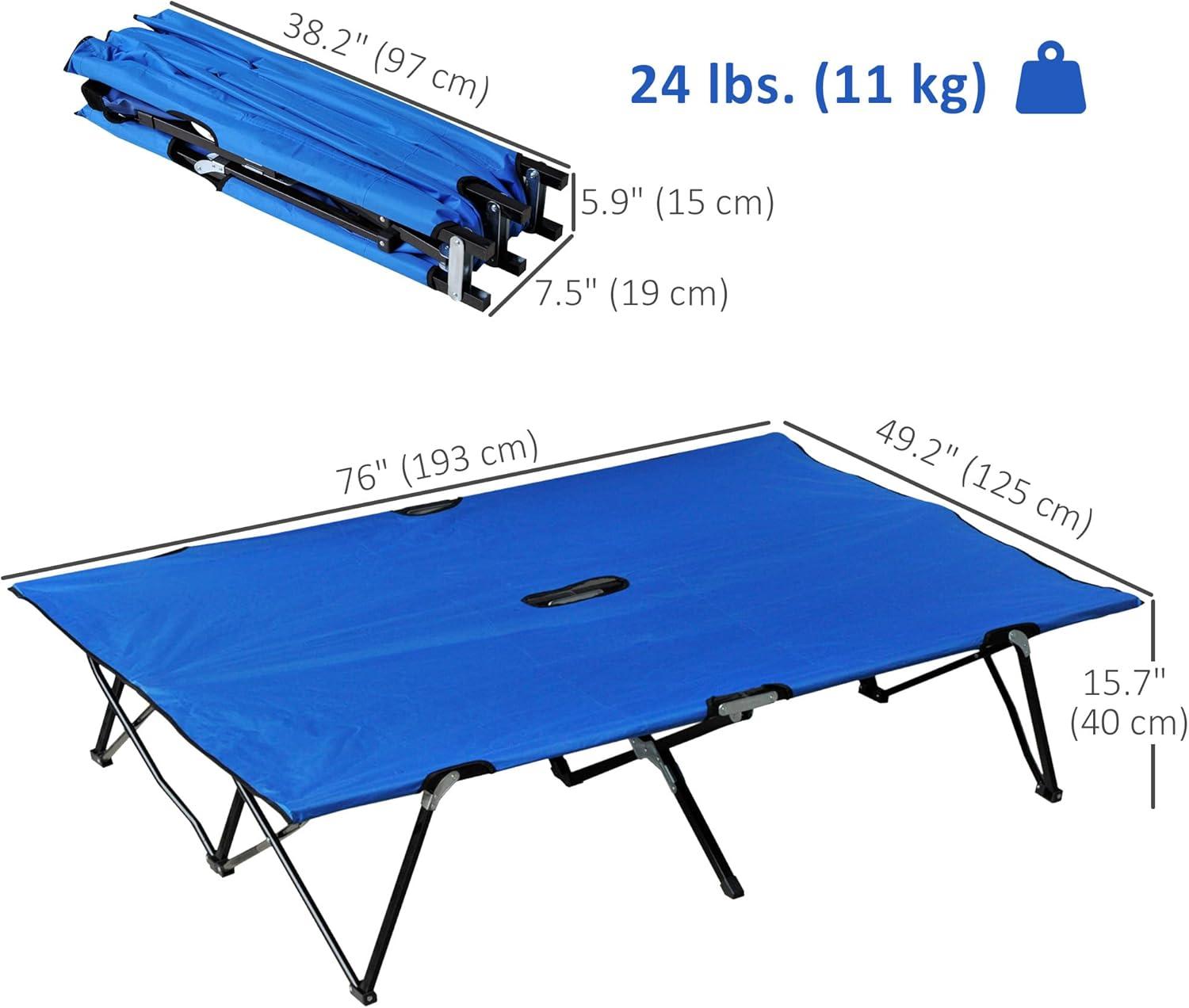 Outsunny 2 Person Folding Camping Cot, Portable Sleeping Cot with Carry Bag, Blue