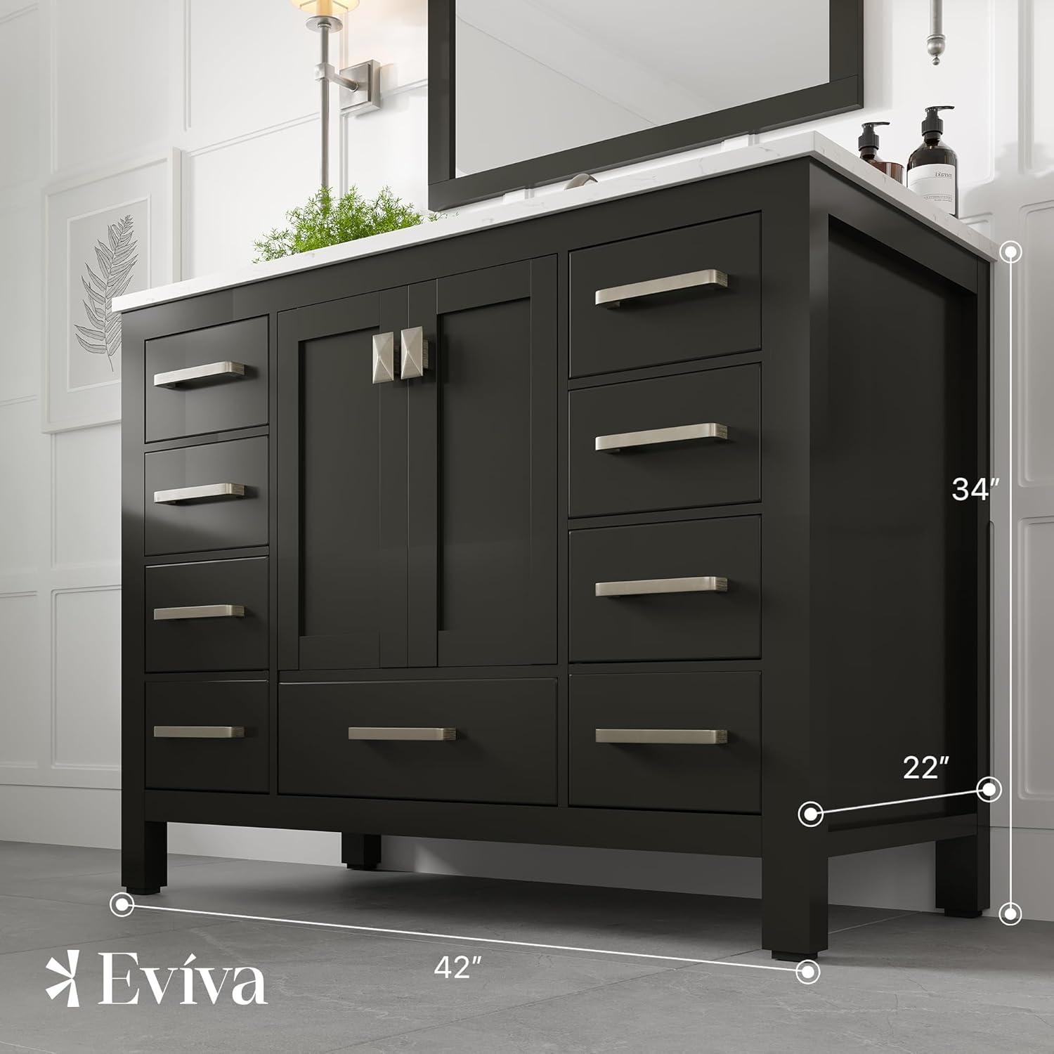 Eviva Aberdeen 42" Transitional Espresso Bathroom Vanity with White Carrara Countertop