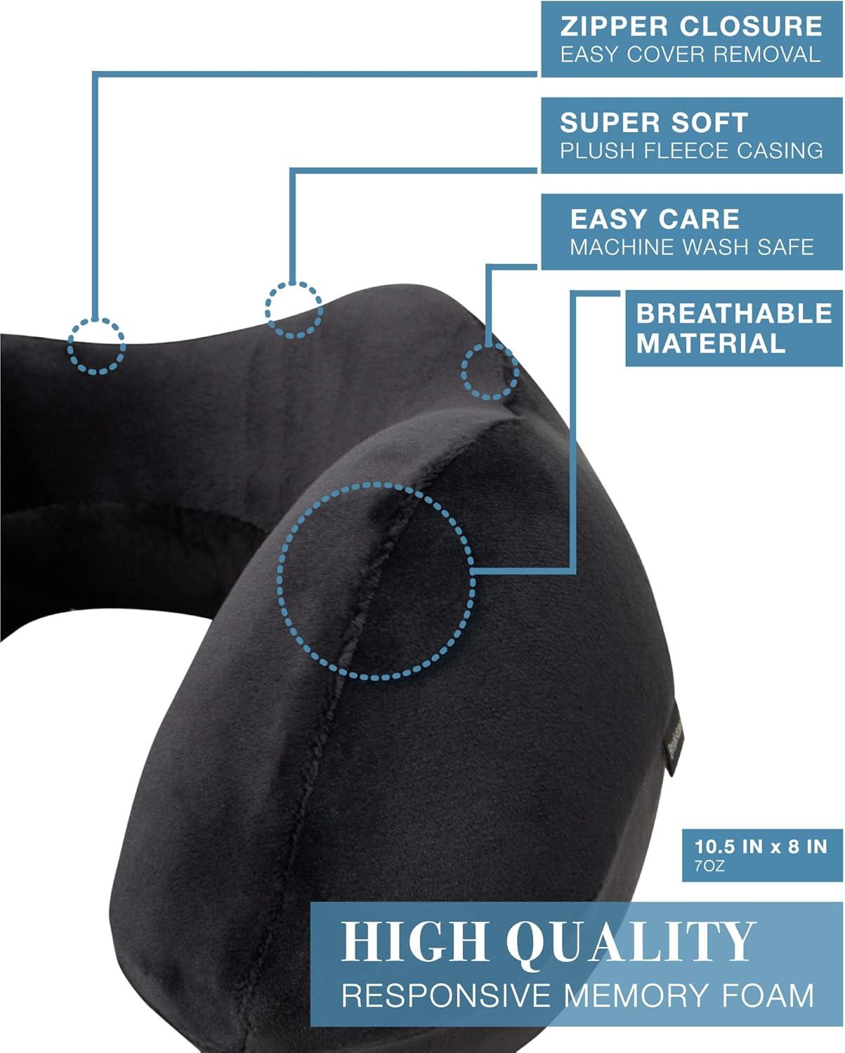 Brookstone Travel Neck Pillow - Contoured Head Memory Foam Neck Support Pillow for Travelling