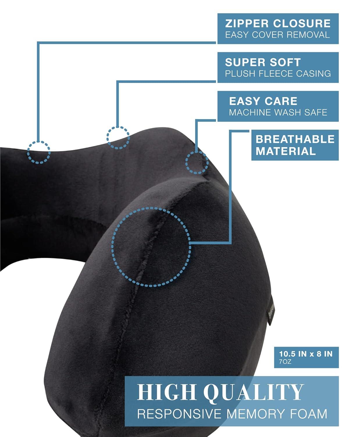 Brookstone Travel Neck Pillow - Contoured Head Memory Foam Neck Support Pillow for Travelling