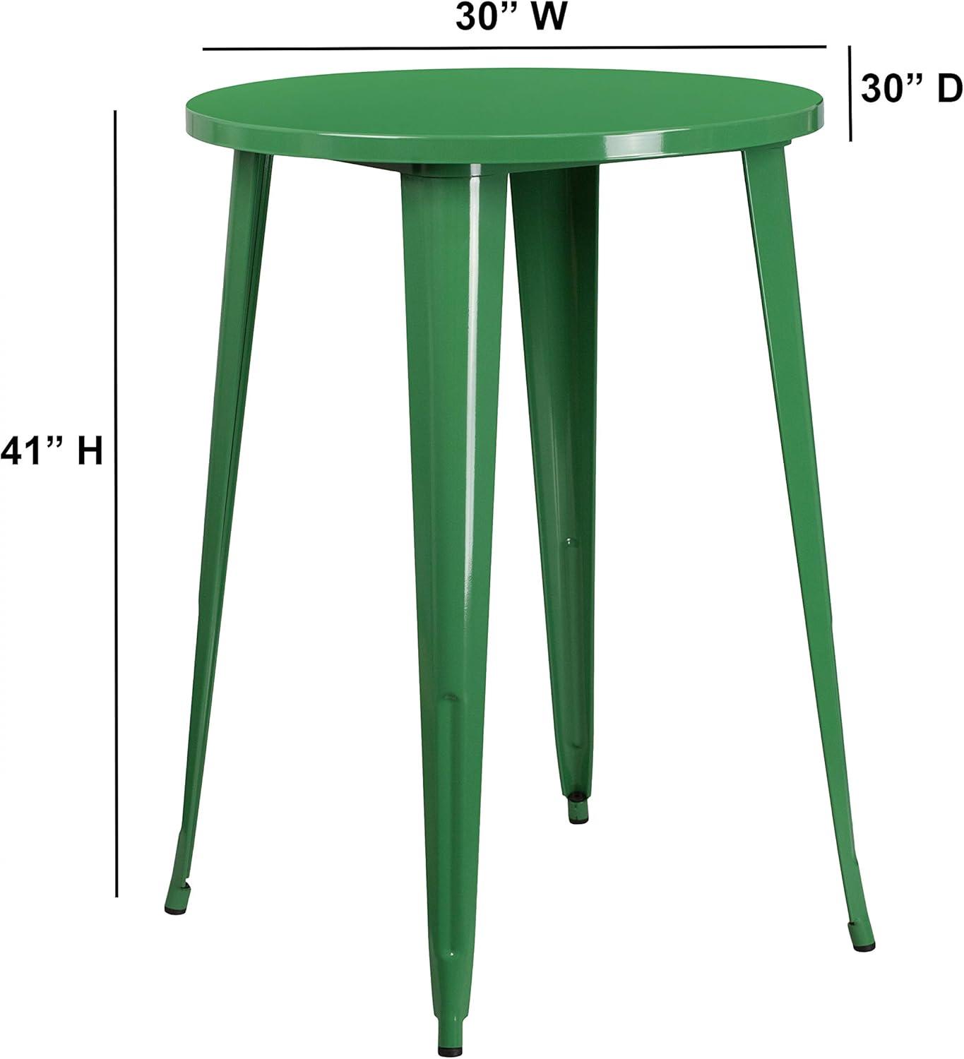 Flash Furniture Commercial Grade 30" Round Green Metal Indoor-Outdoor Bar Height Table
