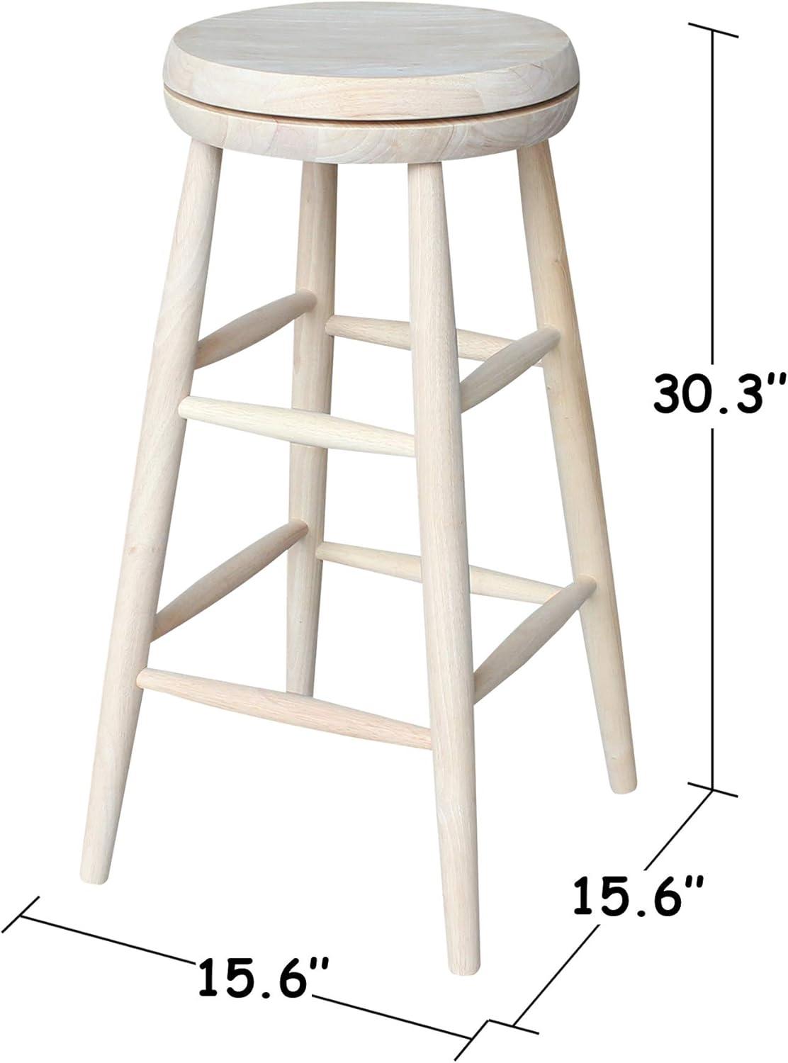 30" Jonathan Swivel Scooped Seat Barstool Unfinished - International Concepts: Solid Wood, Round, No Assembly