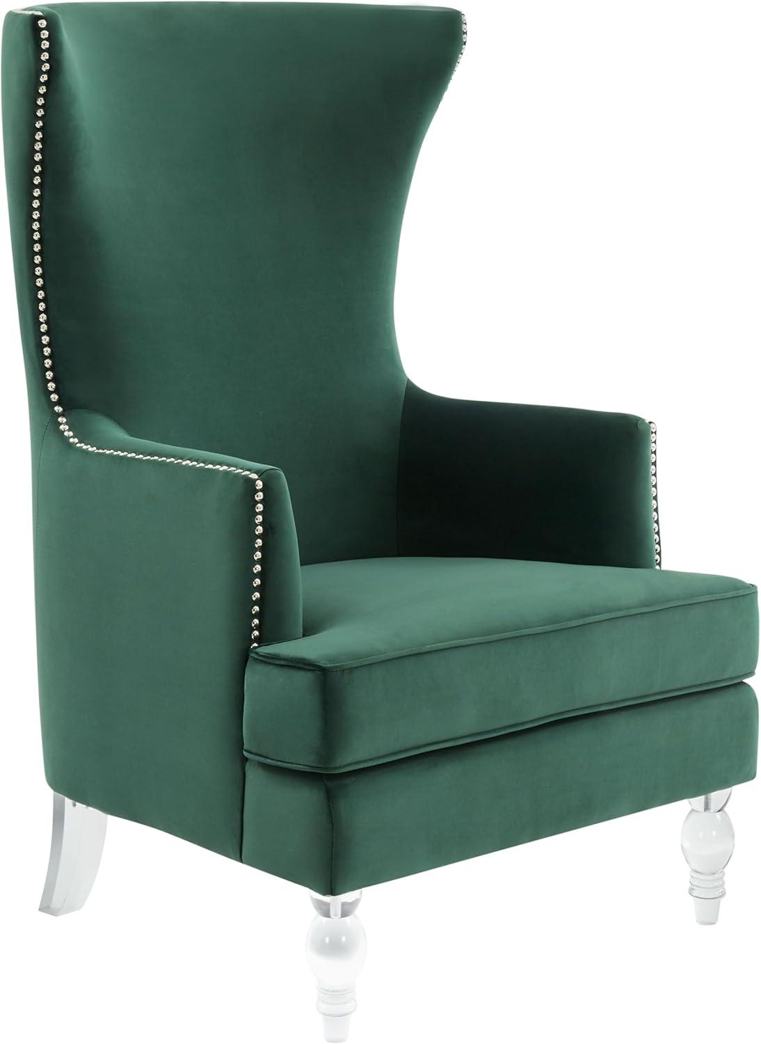 SAFAVIEH Couture Geode Modern Velvet Solid Wingback Chair, Forest Green