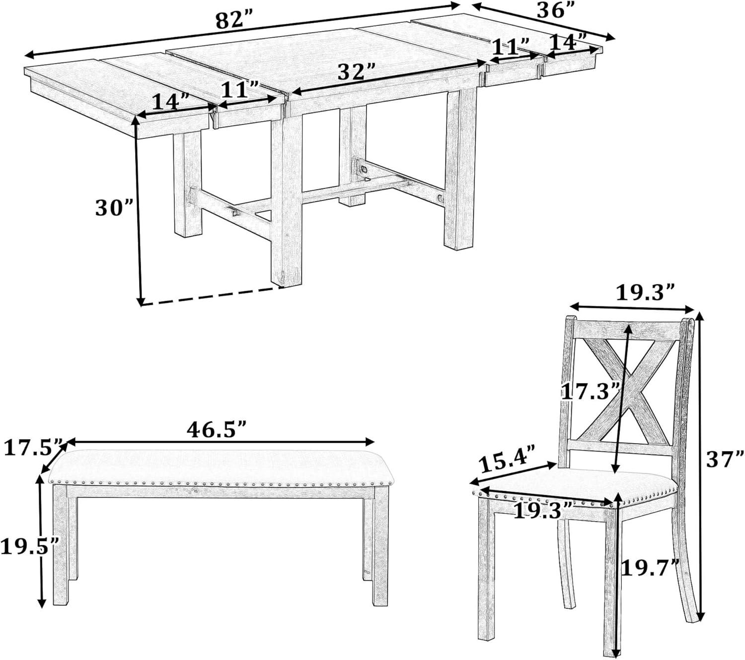 Natural Acacia Wood Extendable Dining Set with Upholstered Bench and Chairs