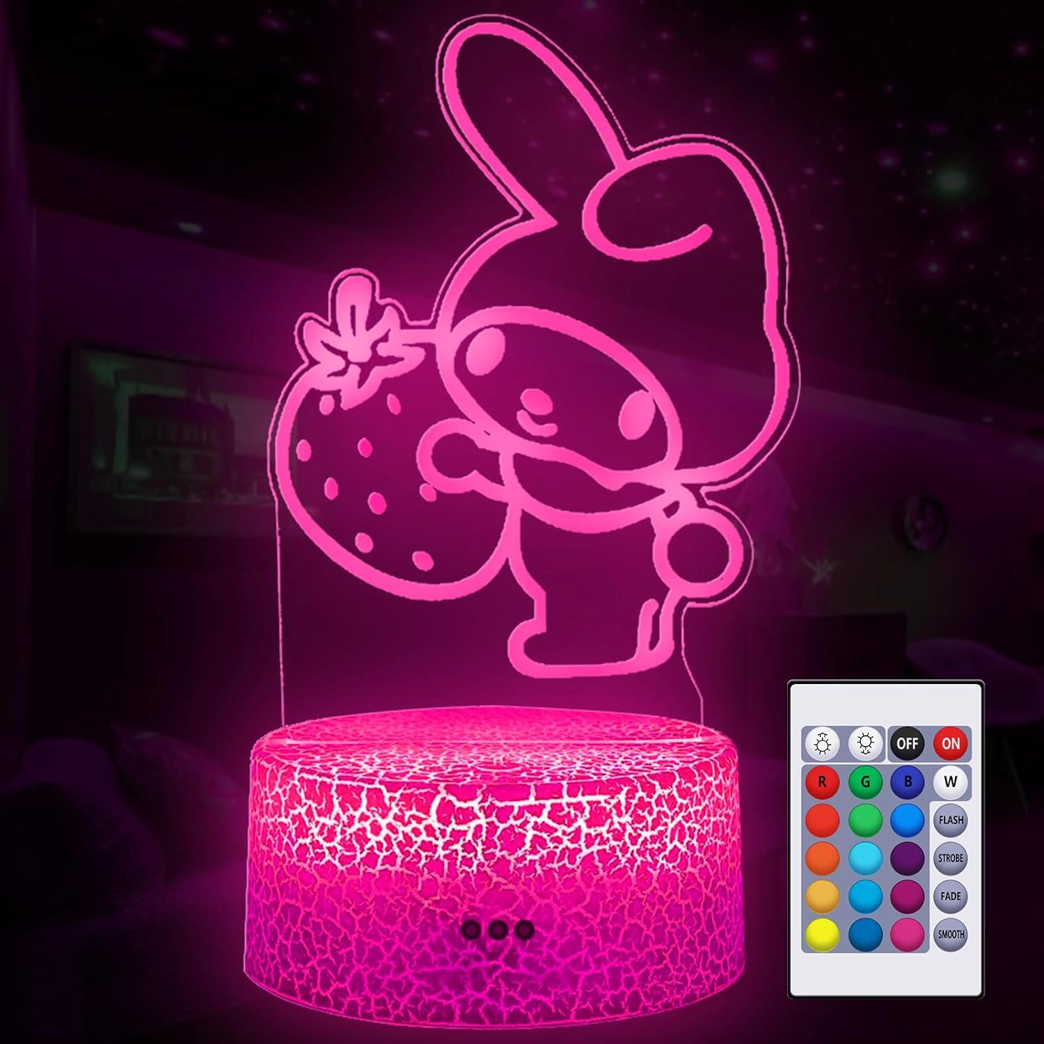 3D Illusion Night Light for Kids - Cute Lamp Led Night Light Anime Charater 16 Colours Change with Remote Control Kitty Lamp Room Decor Birthdays Holidays Christmas Gifts for Kids and Girls