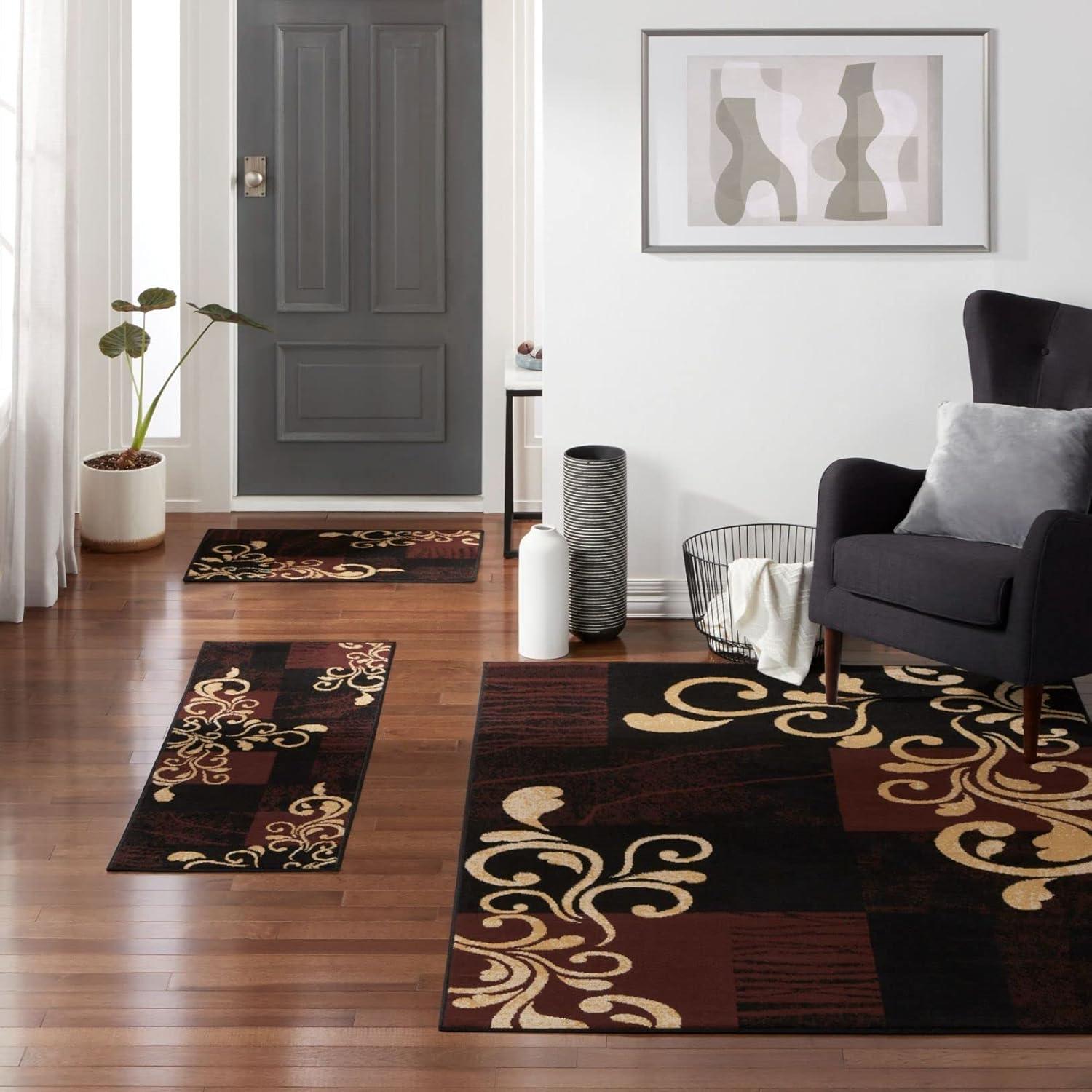 Home Dynamix Ariana Galil Contemporary Floral Vine Area Rug, Black/Brown, 3-Piece Set