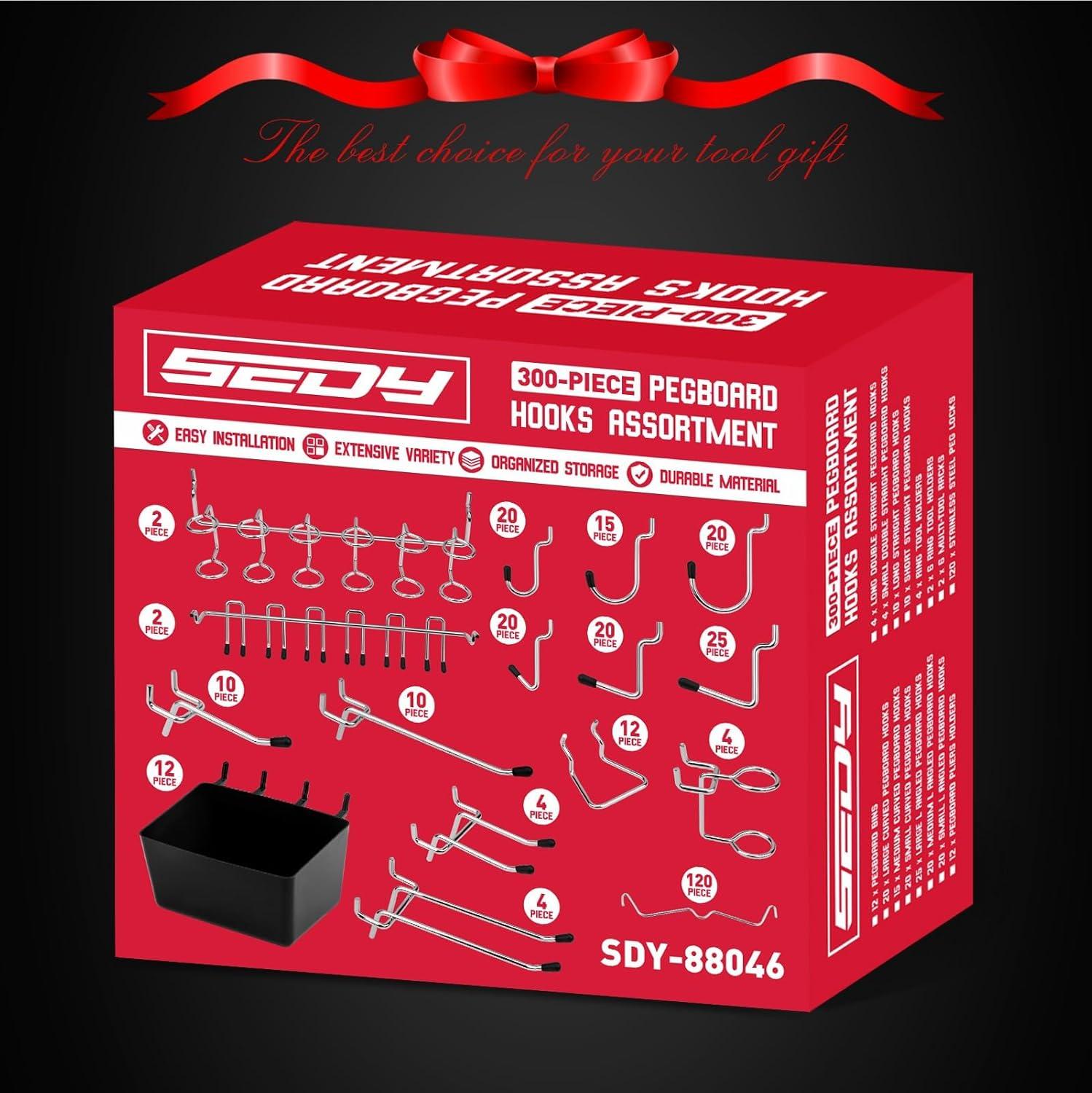 300-Piece Pegboard Hook Set, Pegboard Organizer Accessories for Hanging, Durable Metal Hooks for Tool Organization, Garage, Workshop, and Craft Storage