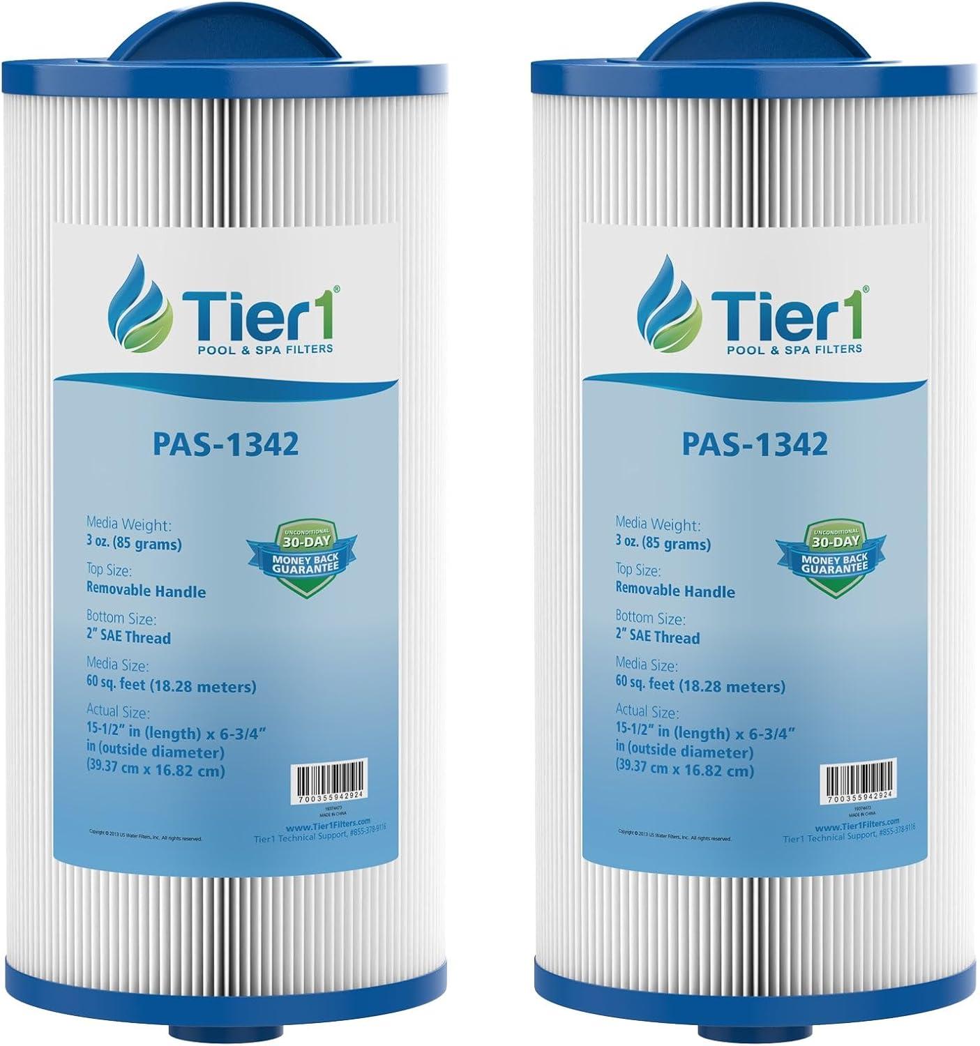 Tier1 Pool & Spa Filter Cartridge 2-pk | Replacement for Jacuzzi J300, J400, 6541-383, Pleatco PJW60TL-OT-F2S, Filbur FC-2715, Unicel 6CH-961, and More | 60 sq ft Pleated Fabric Filter Media