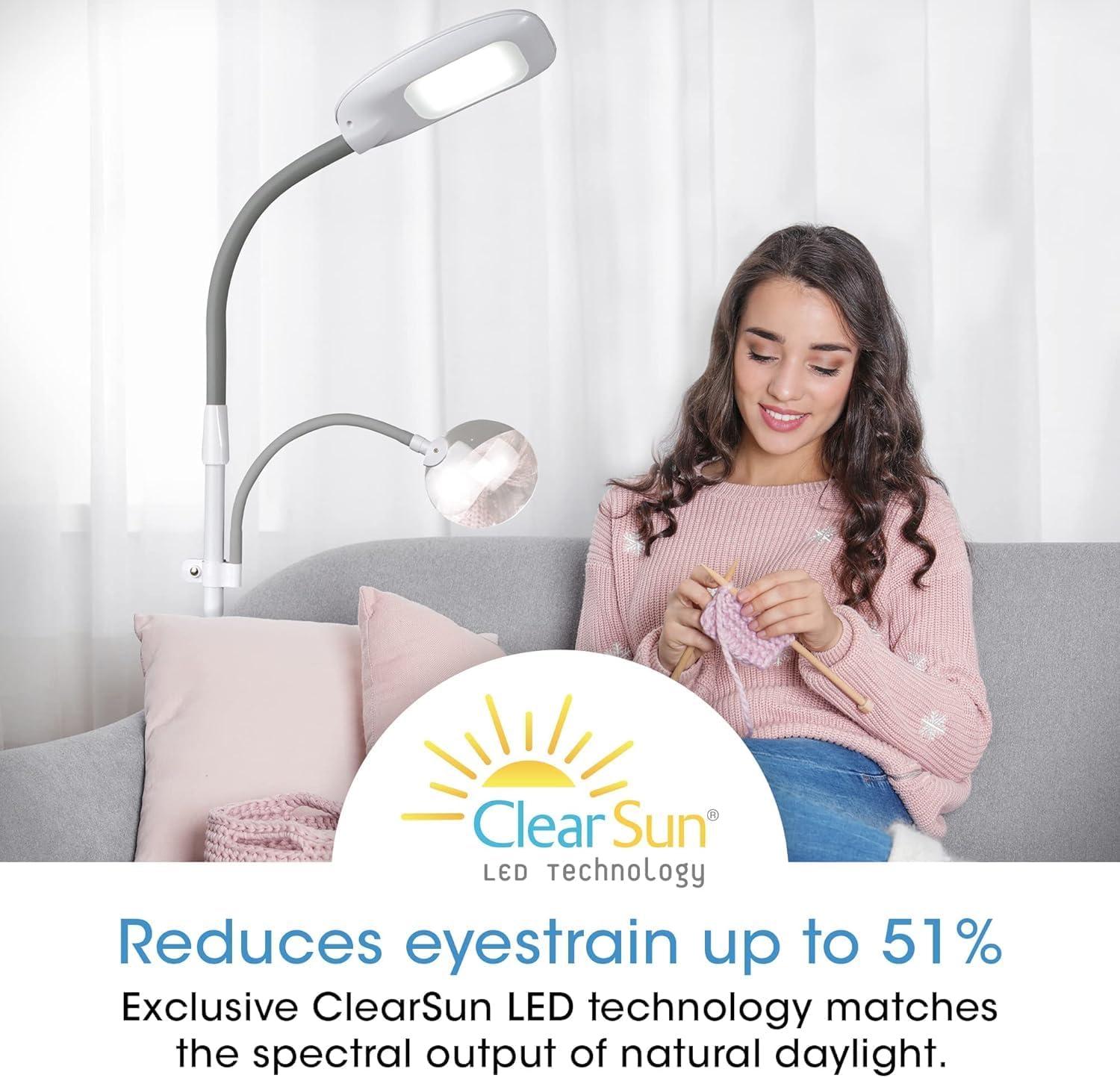 LED Floor Lamp with Magnifier - OttLite: ClearSun LED, Adjustable Height 47.5-64", Rimless Lens