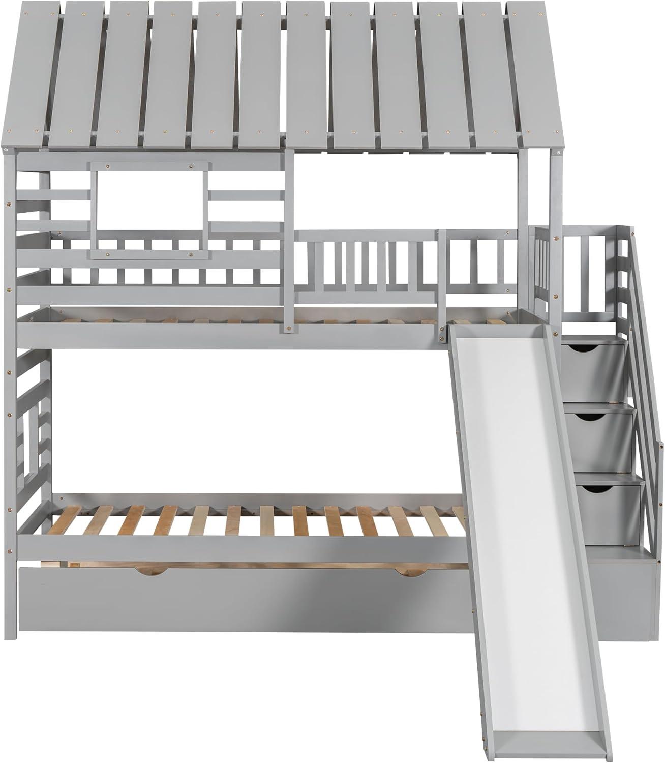 Harper Orchard Twin Over Twin House Bunk Bed With Trundle And Slide