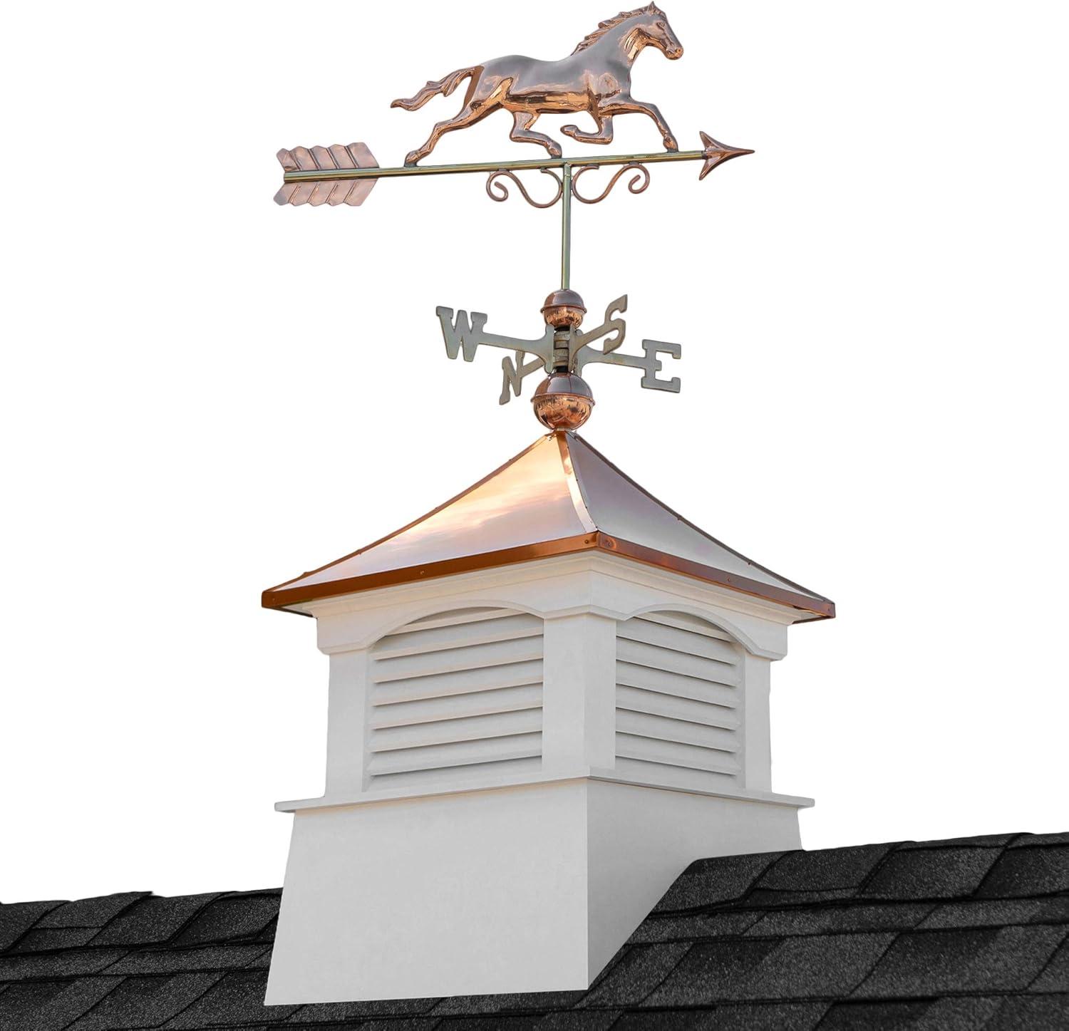 26 in. x 26 in. x 59 in. Coventry Vinyl Cupola with Copper Horse Weathervane
