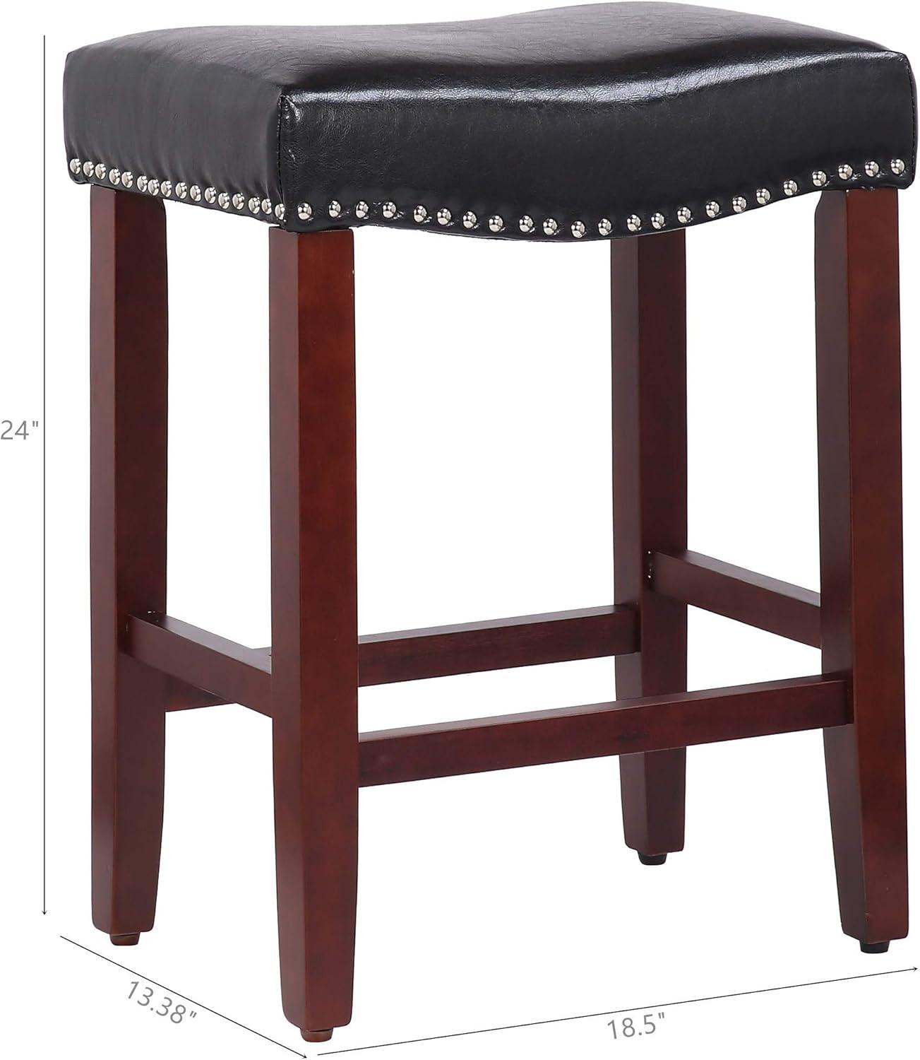 Modern Farmhouse 24" Black Leather Saddle Bar Stools, Set of 2