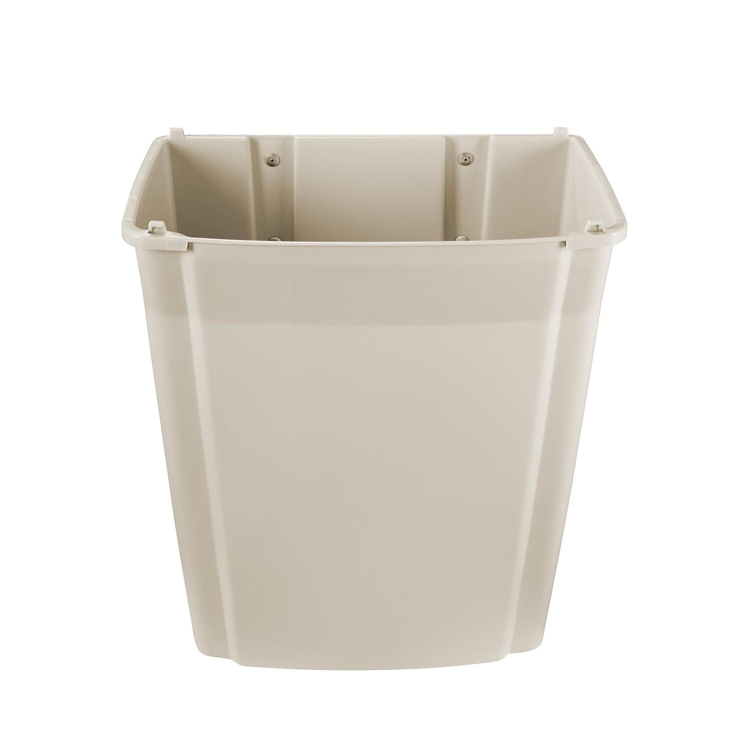 Beige 15-Gallon Wall-Mounted Plastic Trash Bin